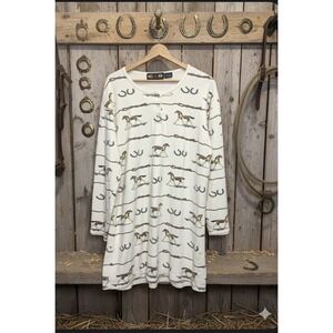 VTG Gordon & James Cowgirl Horse Nightshirt L  Cotton Western Sleep Shirt 90s